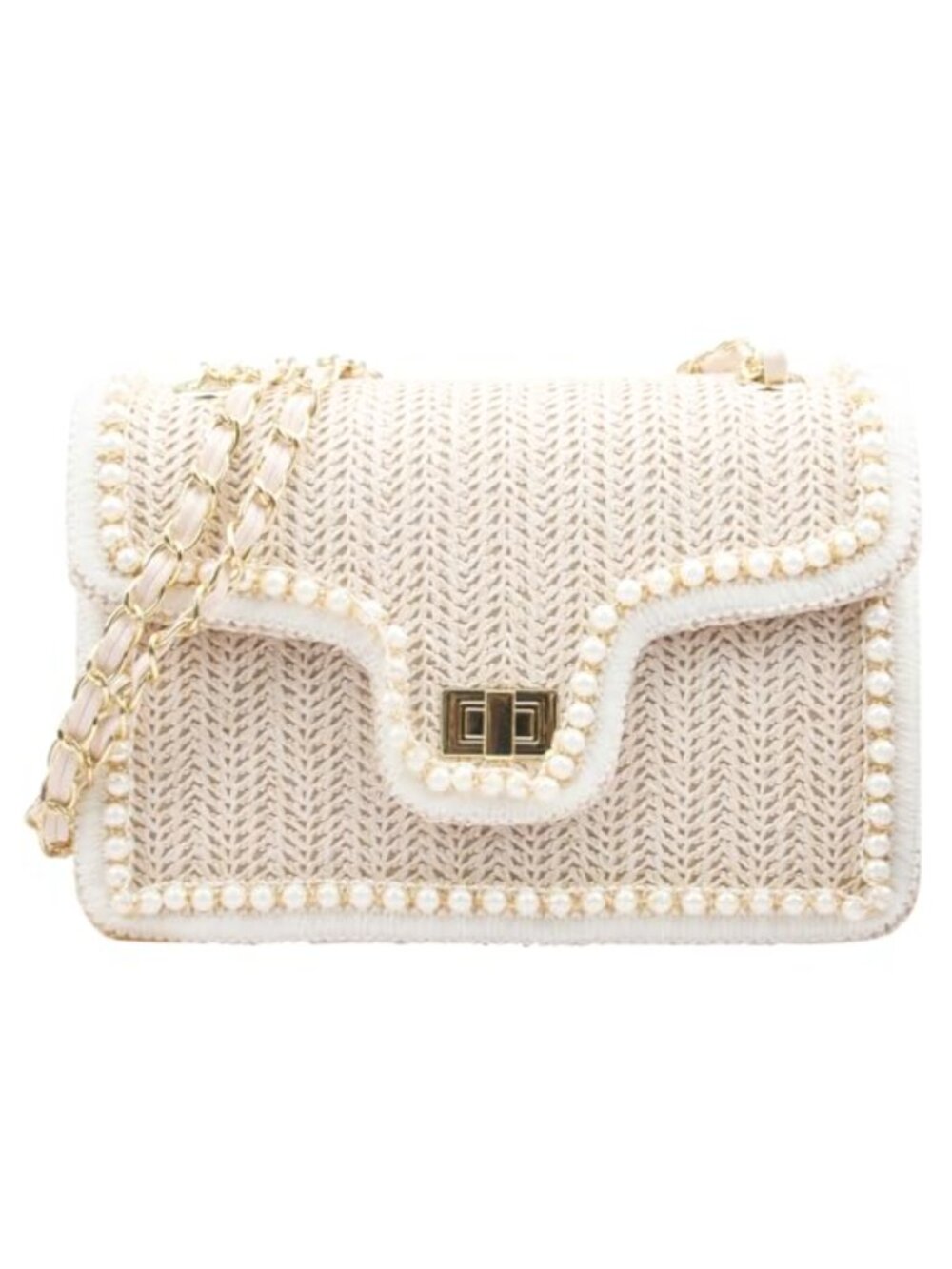 Straw Shoulder Bag with Pearls, Summer Crossbody Beach Purse